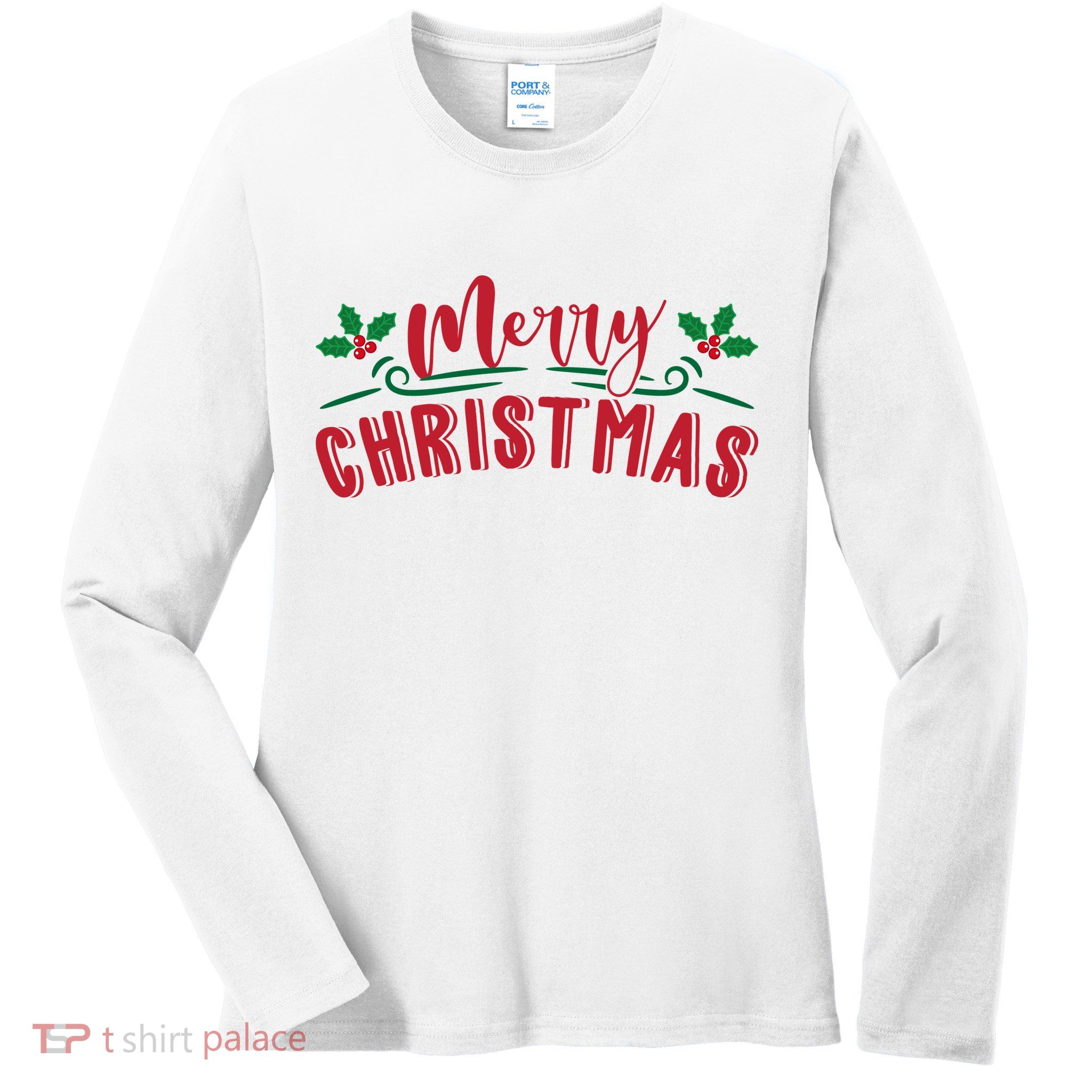 Merry Christmas Holiday Gift Ladies Long Sleeve Shirt