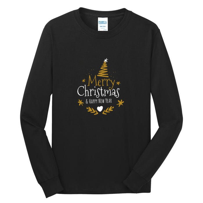 Merry Christmas Happy Holiday Happy New Year Xmas Tree Tall Long Sleeve T-Shirt