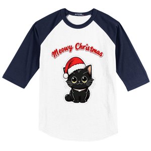 Meowy Christmas Holiday Cat Kitten Kitty Baseball Sleeve Shirt