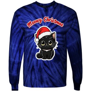 Meowy Christmas Holiday Cat Kitten Kitty Tie-Dye Long Sleeve Shirt