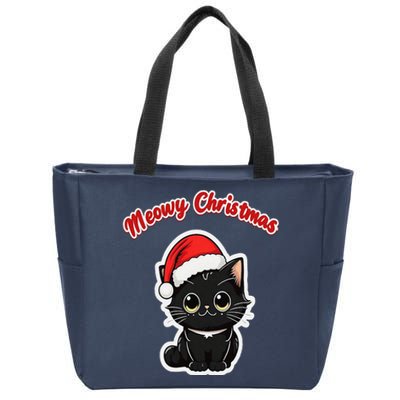 Meowy Christmas Holiday Cat Kitten Kitty Zip Tote Bag