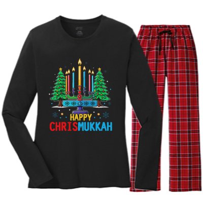 Merry Chrismukkah Happy Christmas Hanukkah Women's Long Sleeve Flannel Pajama Set 