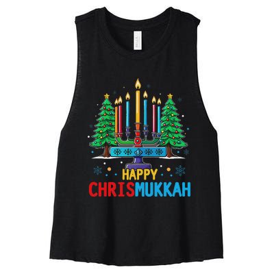 Merry Chrismukkah Happy Christmas Hanukkah Women's Racerback Cropped Tank