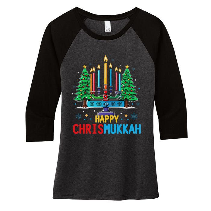 Merry Chrismukkah Happy Christmas Hanukkah Women's Tri-Blend 3/4-Sleeve Raglan Shirt