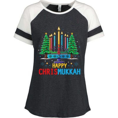 Merry Chrismukkah Happy Christmas Hanukkah Enza Ladies Jersey Colorblock Tee