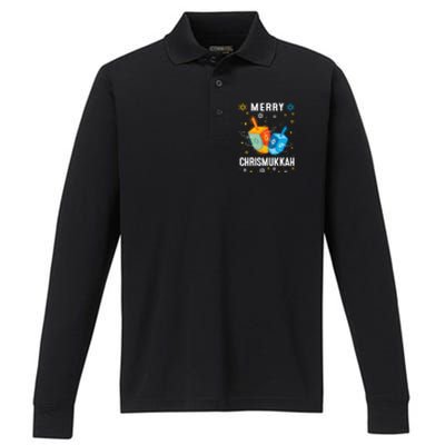 Merry Chrismukkah Hanukkah Chanukah Menorah Jewish Christmas Performance Long Sleeve Polo