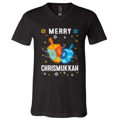 Merry Chrismukkah Hanukkah Chanukah Menorah Jewish Christmas V-Neck T-Shirt