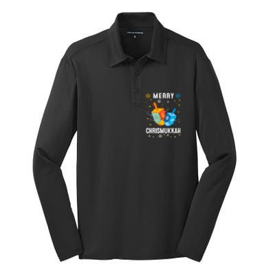 Merry Chrismukkah Hanukkah Chanukah Menorah Jewish Christmas Silk Touch Performance Long Sleeve Polo