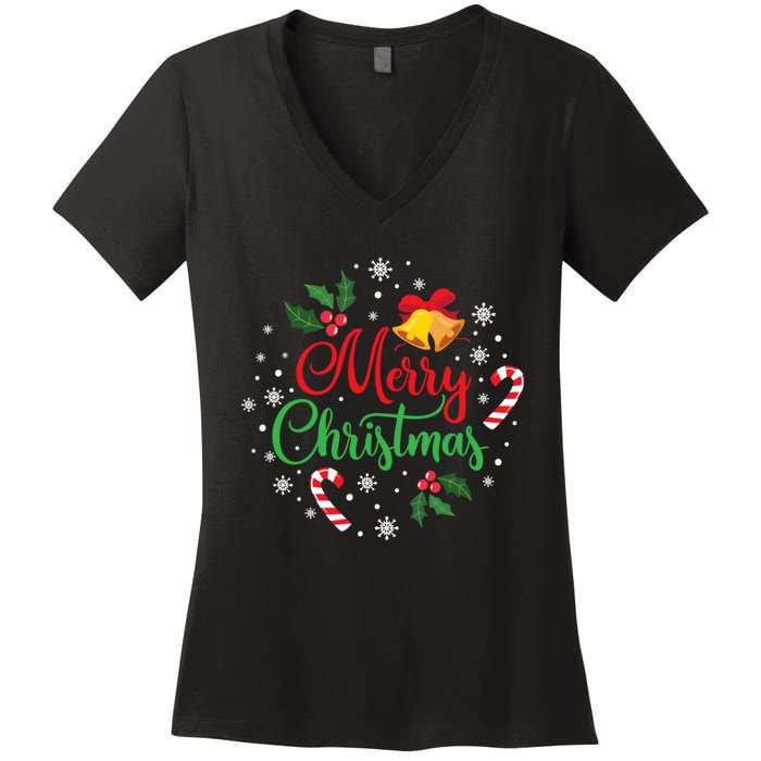 Merry Christmas Happy Family Xmas Gift Idea Women's V-Neck T-Shirt