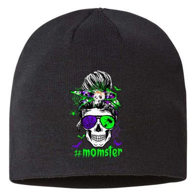 Momster Costume Halloween Skull Mom Messy Hair Bun Monster Sustainable Beanie