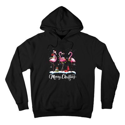 Merry Christmas Hat Santa Flamingo Light Snow Xmas Pajamas Hoodie