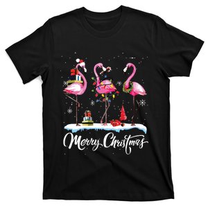 Merry Christmas Hat Santa Flamingo Light Snow Xmas Pajamas T-Shirt