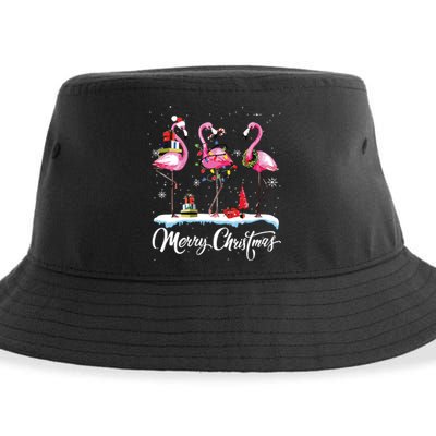 Merry Christmas Hat Santa Flamingo Light Snow Xmas Pajamas Sustainable Bucket Hat