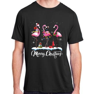 Merry Christmas Hat Santa Flamingo Light Snow Xmas Pajamas Adult ChromaSoft Performance T-Shirt