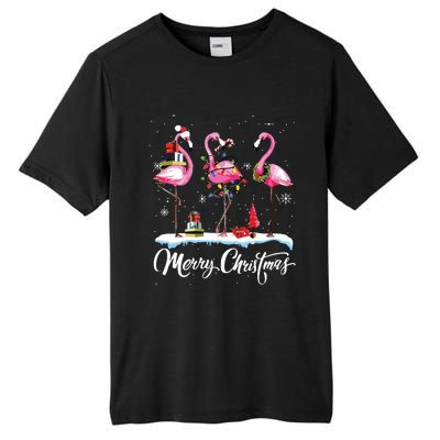 Merry Christmas Hat Santa Flamingo Light Snow Xmas Pajamas Tall Fusion ChromaSoft Performance T-Shirt