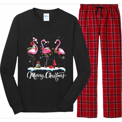 Merry Christmas Hat Santa Flamingo Light Snow Xmas Pajamas Long Sleeve Pajama Set