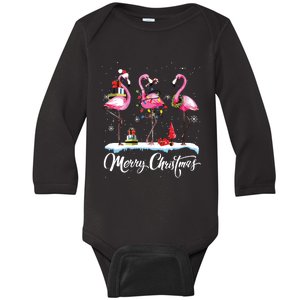 Merry Christmas Hat Santa Flamingo Light Snow Xmas Pajamas Baby Long Sleeve Bodysuit