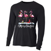 Merry Christmas Hat Santa Flamingo Light Snow Xmas Pajamas Cooling Performance Long Sleeve Crew