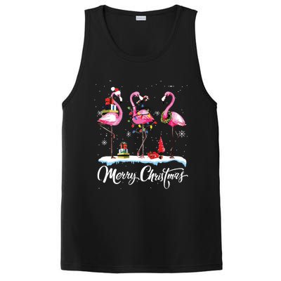 Merry Christmas Hat Santa Flamingo Light Snow Xmas Pajamas PosiCharge Competitor Tank