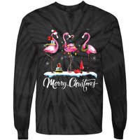 Merry Christmas Hat Santa Flamingo Light Snow Xmas Pajamas Tie-Dye Long Sleeve Shirt