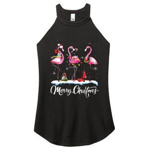 Merry Christmas Hat Santa Flamingo Light Snow Xmas Pajamas Women's Perfect Tri Rocker Tank