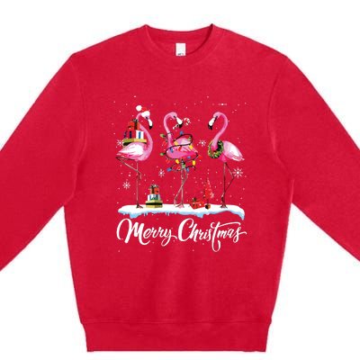 Merry Christmas Hat Santa Flamingo Light Snow Xmas Pajamas Premium Crewneck Sweatshirt