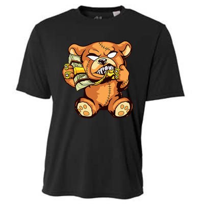 Money Calling Hip Hop Teddy Bear Gangster Rap Drip Swag Dope Cooling Performance Crew T-Shirt