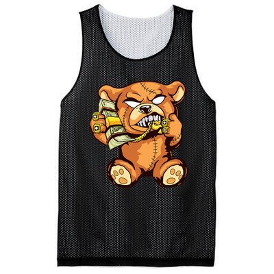 Money Calling Hip Hop Teddy Bear Gangster Rap Drip Swag Dope Mesh Reversible Basketball Jersey Tank