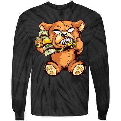 Money Calling Hip Hop Teddy Bear Gangster Rap Drip Swag Dope Tie-Dye Long Sleeve Shirt