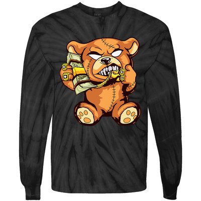 Money Calling Hip Hop Teddy Bear Gangster Rap Drip Swag Dope Tie-Dye Long Sleeve Shirt