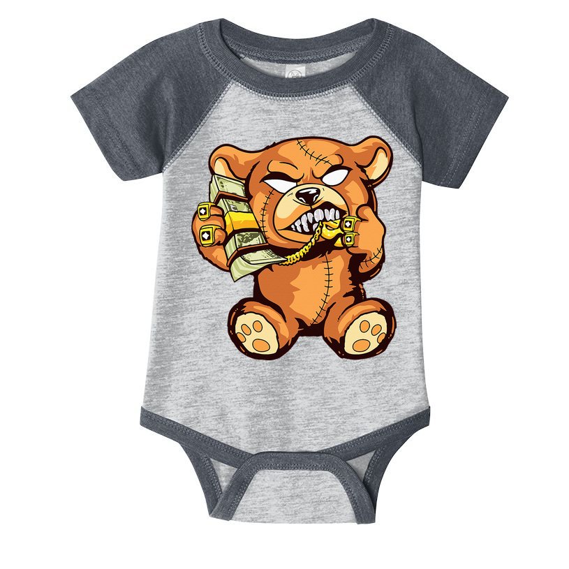 Money Calling Hip Hop Teddy Bear Gangster Rap Drip Swag Dope Infant Baby Jersey Bodysuit