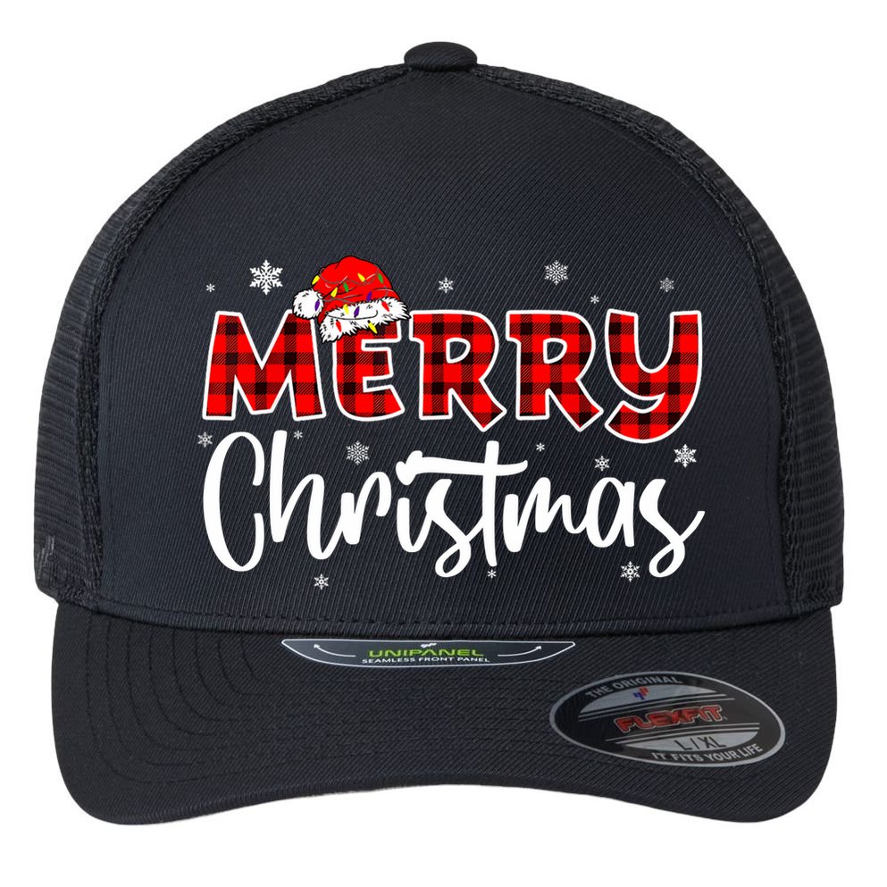 Merry Christmas Holiday Santa Festive Flexfit Unipanel Trucker Cap