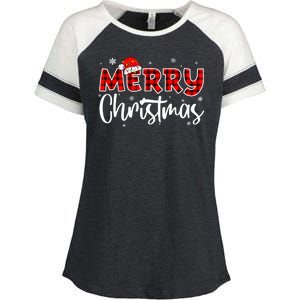 Merry Christmas Holiday Santa Festive Enza Ladies Jersey Colorblock Tee