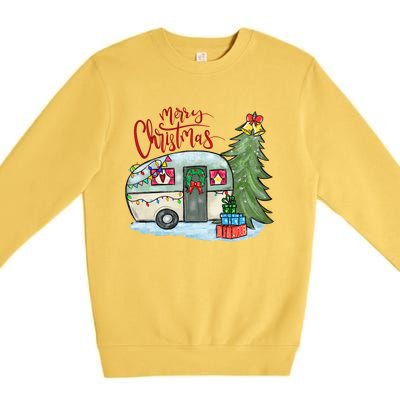 Merry Christmas Happy Camper Funny Camping Life Family Xmas Great Gift Premium Crewneck Sweatshirt