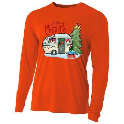 Merry Christmas Happy Camper Funny Camping Life Family Xmas Great Gift Cooling Performance Long Sleeve Crew