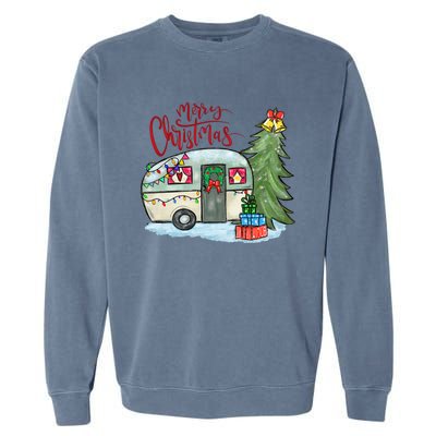 Merry Christmas Happy Camper Funny Camping Life Family Xmas Great Gift Garment-Dyed Sweatshirt