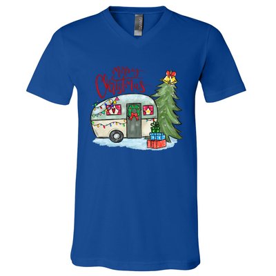 Merry Christmas Happy Camper Funny Camping Life Family Xmas Great Gift V-Neck T-Shirt