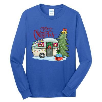 Merry Christmas Happy Camper Funny Camping Life Family Xmas Great Gift Tall Long Sleeve T-Shirt