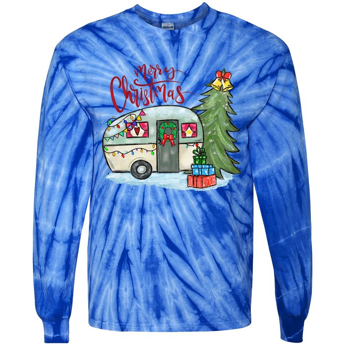 Merry Christmas Happy Camper Funny Camping Life Family Xmas Great Gift Tie-Dye Long Sleeve Shirt