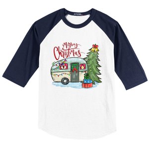 Merry Christmas Happy Camper Funny Camping Life Family Xmas Great Gift Baseball Sleeve Shirt