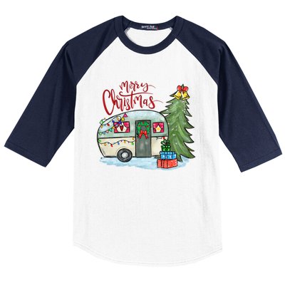 Merry Christmas Happy Camper Funny Camping Life Family Xmas Great Gift Baseball Sleeve Shirt