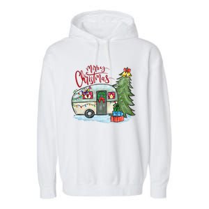 Merry Christmas Happy Camper Funny Camping Life Family Xmas Great Gift Garment-Dyed Fleece Hoodie