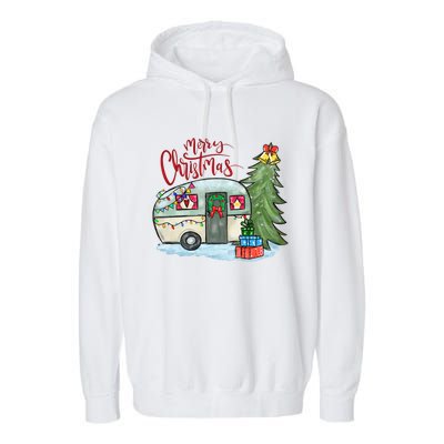 Merry Christmas Happy Camper Funny Camping Life Family Xmas Great Gift Garment-Dyed Fleece Hoodie