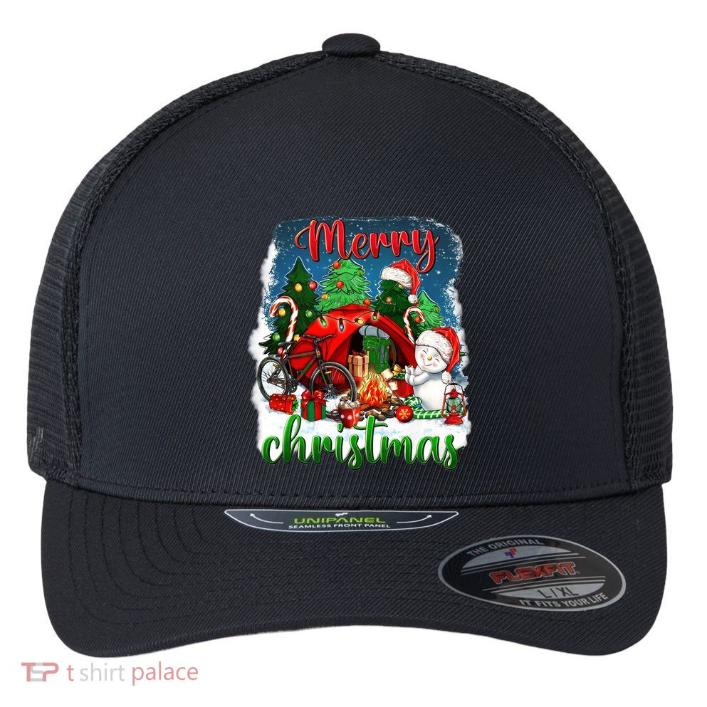 Merry Christmas Happy Camper Funny Camping Life Family Xmas Gift Flexfit Unipanel Trucker Cap