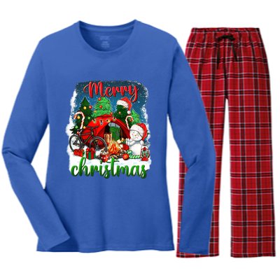 Merry Christmas Happy Camper Funny Camping Life Family Xmas Gift Women's Long Sleeve Flannel Pajama Set 