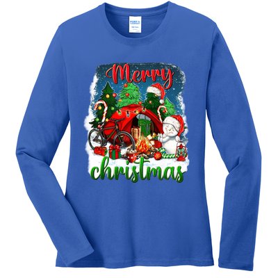 Merry Christmas Happy Camper Funny Camping Life Family Xmas Gift Ladies Long Sleeve Shirt