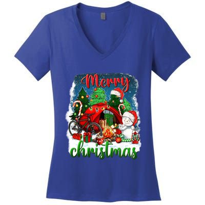 Merry Christmas Happy Camper Funny Camping Life Family Xmas Gift Women's V-Neck T-Shirt