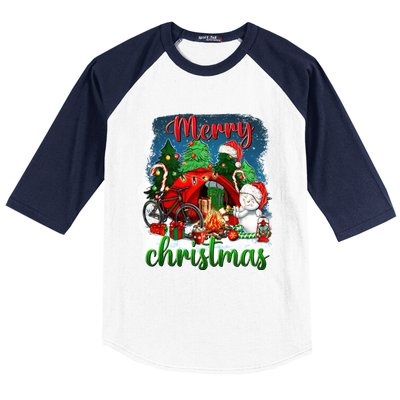 Merry Christmas Happy Camper Funny Camping Life Family Xmas Gift Baseball Sleeve Shirt