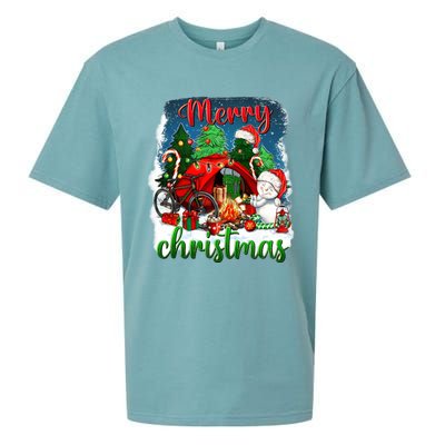 Merry Christmas Happy Camper Funny Camping Life Family Xmas Gift Sueded Cloud Jersey T-Shirt