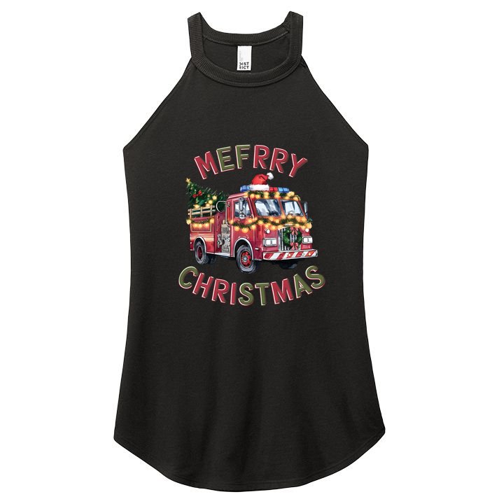 Merry Christmas Holiday Firefighter Xmas Holiday Women's Perfect Tri Rocker Tank